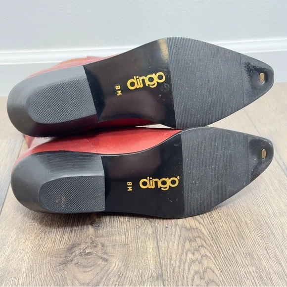 LL Bean Dingo Red/Brown Braided Leather Western Pull On Boots Size 8M - Picture 9 of 9